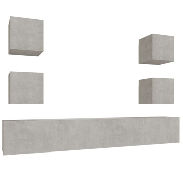 Set dulapuri TV, 6 piese, gri beton, lemn prelucrat - Img 2