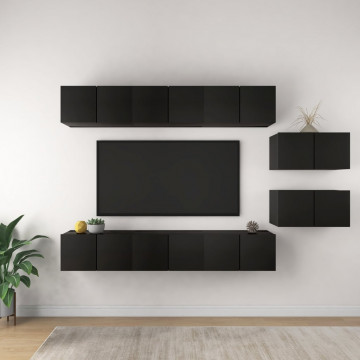 Set dulapuri TV, 8 piese, negru, lemn prelucrat - Img 1