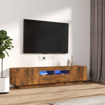 Set dulapuri TV cu LED, 2 piese, stejar fumuriu, lemn prelucrat - Img 1