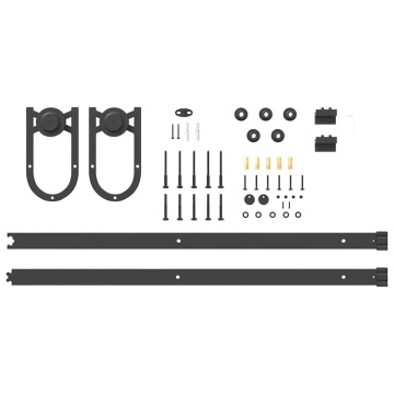 Set feronerie pentru ușă glisantă, negru, 183 cm, oțel - Img 8