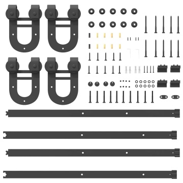 Set feronerie pentru ușă glisantă, negru, 183 cm, oțel - Img 7