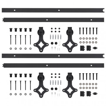 Set feronerie pentru uși glisante, 2 piese,negru, 200 cm, oțel - Img 4