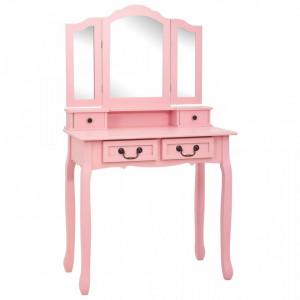 Set masă de toaletă cu taburet roz 80x69x141 cm lemn paulownia - Img 3