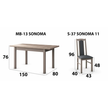 Set masa extensibila 120x150cm cu 6 scaune tapitate, mb-13 max5 si s-37 boss7 s11, sonoma, lemn masiv de fag, stofa - Img 7