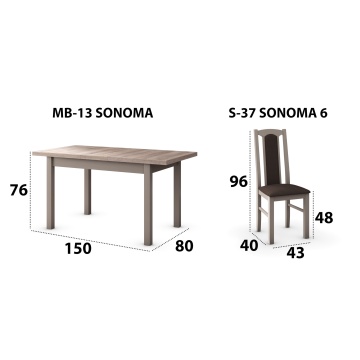 Set masa extensibila 120x150cm cu 6 scaune tapitate, mb-13 max5 si s-37 boss7 s6, sonoma, lemn masiv de fag, stofa - Img 6