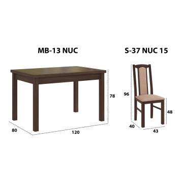 Set masa extensibila 120x150cm cu 6 scaune tapitate, mb-13 max5 si s-37 boss7 o15, nuc, lemn masiv de fag, stofa - Img 9