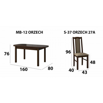 Set masa extensibila 160x200cm cu 6 scaune tapitate, mb-12 venus1 si s-37 boss7 o27a, nuc, lemn masiv de fag, stofa - Img 7