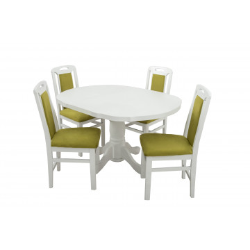 Set masa extensibila kan 100x135 cm, lemn masiv alb, blat din mdf cu 4 scaune tapitate zim standard, stofa petra verde - Img 4