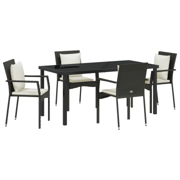 Set masă grădină 5 piese cu perne, Poliratan negru - Img 2