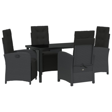 Set Masă Grădină cu Perne Negru Poliratan, Masă pentru Grădină Neagră 140x80x73 cm cu Sticlă Securizată - Img 2