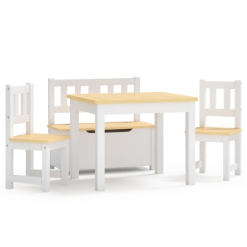Set masă&scaune pentru copii, 4 piese, alb și bej, MDF - Img 2