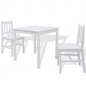 Set masă și scaune din lemn de pin, trei piese, alb - Img 2