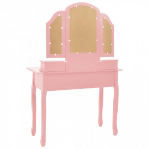 Set masă toaletă cu taburet roz 100x40x146 cm lemn paulownia - Img 6