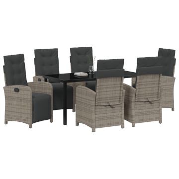 Set mese grădină 7 piese cu perne gri din ratan polimeric, Masă grădină neagră 160x80x73 cm din sticlă temperată - Img 3