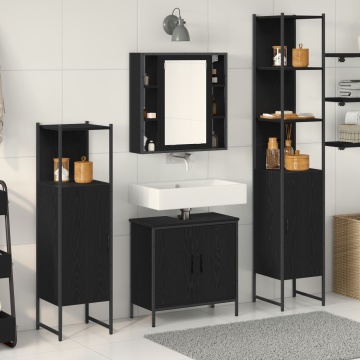 Set mobilier baie de 4 piese Stejar Negru Lemn prelucrat - Img 1
