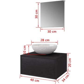 Set mobilier baie format din 3 piese cu chiuvetă inclusă, Negru - Img 7