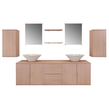 Set mobilier baie format din 9 piese cu chiuvete incluse, Bej - Img 2