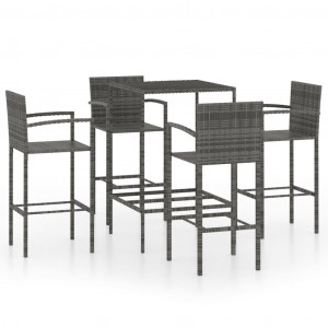 Set mobilier bar de grădină, 5 piese, gri, poliratan - Img 1