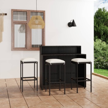 Set mobilier bar de grădină cu perne, 4 piese, negru - Img 1