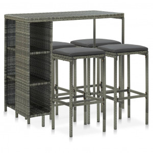 Set mobilier bar de grădină cu perne, 5 piese, gri, poliratan - Img 1