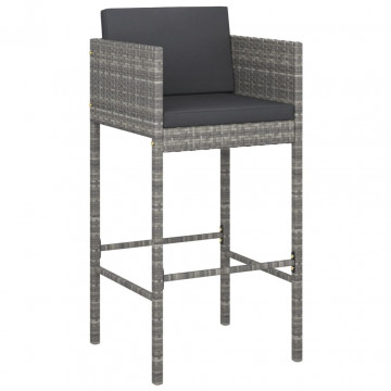 Set mobilier bar de grădină cu perne, 5 piese, gri, poliratan - Img 3