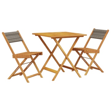 Set mobilier bistro, 3 piese, gri, polipropilenă și lemn masiv - Img 2