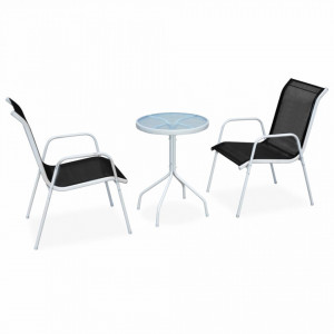 Set mobilier bistro, 3 piese, negru, oțel - Img 1