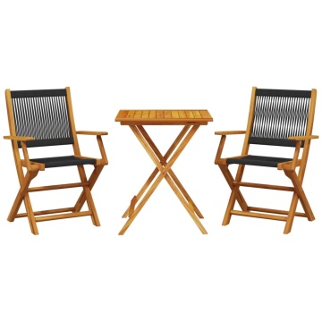 Set mobilier bistro, 3 piese, negru, polipropilenă lemn masiv - Img 2