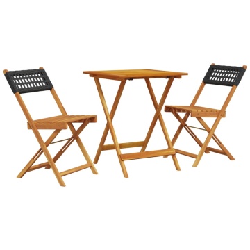 Set mobilier bistro, 3 piese, negru, poliratan și lemn masiv - Img 2