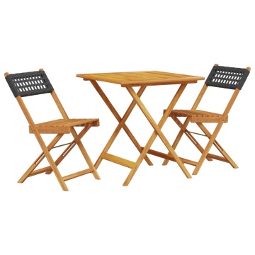 Set mobilier bistro, 3 piese, negru, poliratan și lemn masiv - Img 2