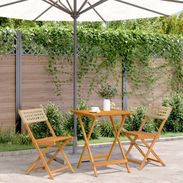 Set mobilier bistro, 3 piese, poliratan bej/lemn masiv - Img 1