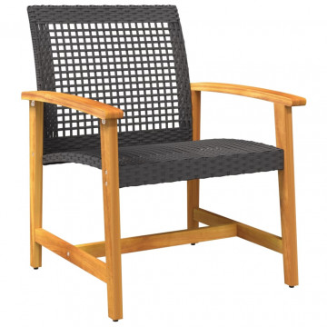 Set mobilier bistro, 3 piese, poliratan negru/lemn de acacia - Img 4