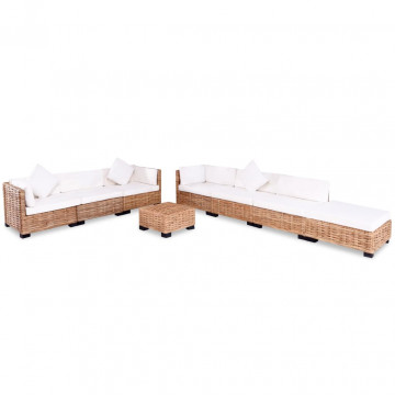 Set mobilier cu canapea 27 piese, culoare naturală, ratan - Img 2