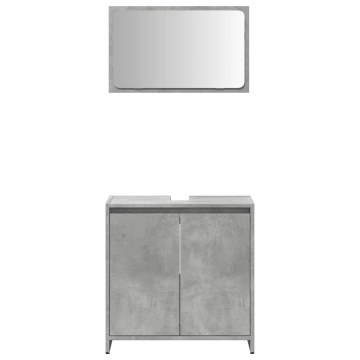 Set mobilier de baie, 2 piese, gri beton, lemn compozit - Img 4