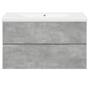 Set mobilier de baie, 2 piese, gri beton, lemn compozit - Img 4