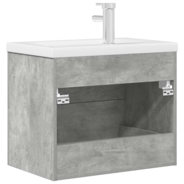 Set mobilier de baie, 2 piese, gri beton, lemn compozit - Img 6