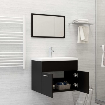 Set mobilier de baie, 2 piese, negru, PAL - Img 3