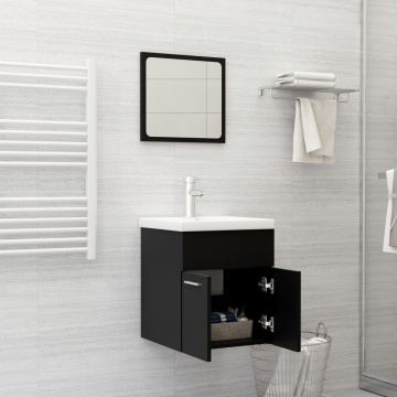 Set mobilier de baie, 2 piese, negru, PAL - Img 3