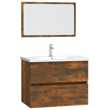 Set mobilier de baie, 2 piese, stejar fumuriu, lemn prelucrat - Img 2