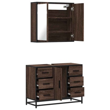 Set mobilier de baie, 2 piese, stejar maro, lemn prelucrat - Img 7