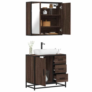 Set mobilier de baie, 2 piese, stejar maro, lemn prelucrat - Img 1