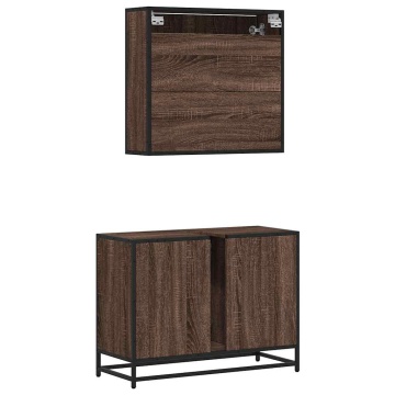 Set mobilier de baie, 2 piese, stejar maro, lemn prelucrat - Img 6