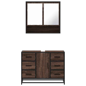 Set mobilier de baie, 2 piese, stejar maro, lemn prelucrat - Img 8