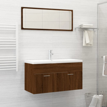 Set mobilier de baie, 2 piese, stejar maro, lemn prelucrat - Img 1