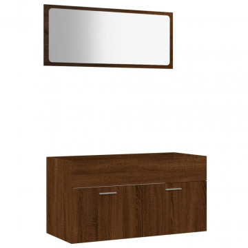 Set mobilier de baie, 2 piese, stejar maro, lemn prelucrat - Img 2