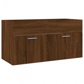 Set mobilier de baie, 2 piese, stejar maro, lemn prelucrat - Img 6