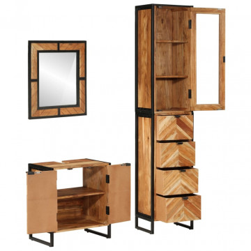 Set mobilier de baie, 3 piese, fier și lemn masiv de acacia - Img 2