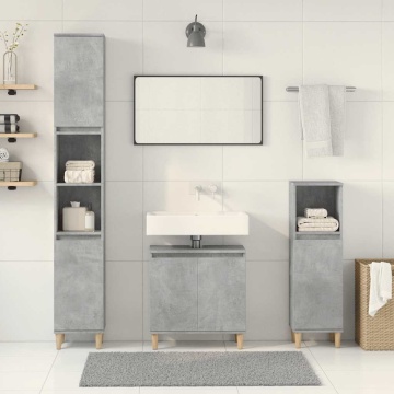 Set mobilier de baie, 3 piese, gri beton, lemn compozit - Img 3