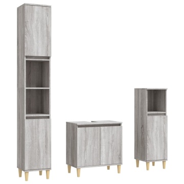 Set mobilier de baie, 3 piese, gri sonoma, lemn prelucrat - Img 2