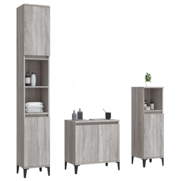 Set mobilier de baie, 3 piese, gri sonoma, lemn prelucrat - Img 3